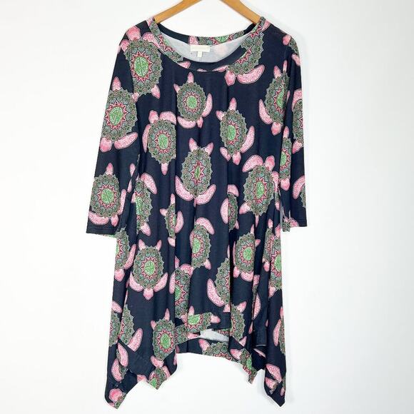 Simply Southern Sea Turtle Boho Tunic Top Navy Green Pink - Picture 1 of 7
